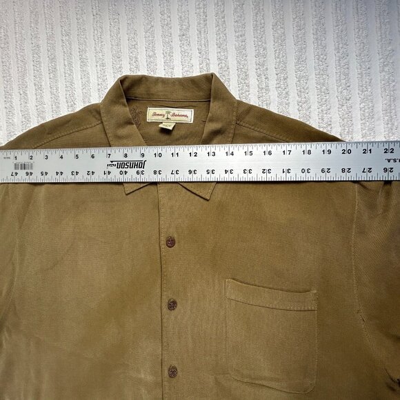Tommy Bahama Mens Wooden Button Up Silk Camp Shirt Large Brown Short Sleeve - Picture 5 of 7